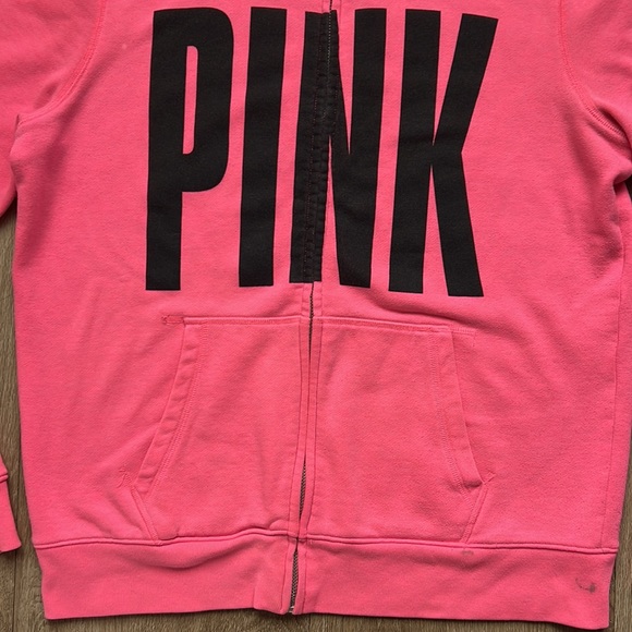 PINK Victoria’s Secret Women’s Hot Pink Full Zip Hoodie Size Medium - Picture 5 of 17